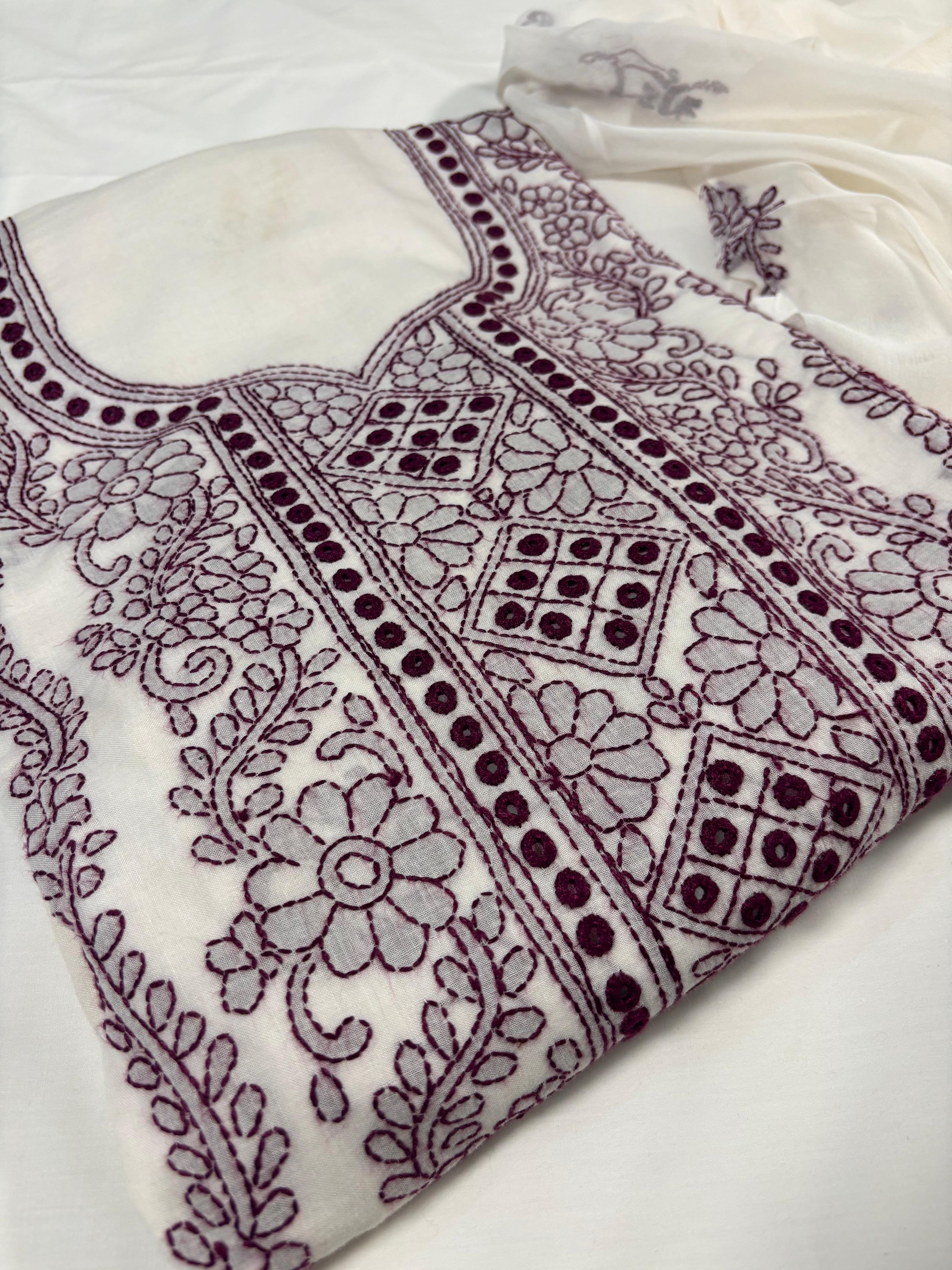 Cream & Terracotta Thread Embroidered Lawn Suit – 3 Piece | Abrak