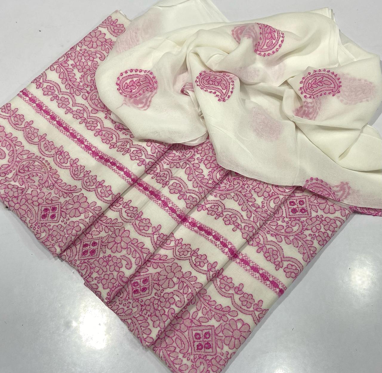 Cream & Pink Thread Embroidered Lawn Suit – 3 Piece | Abrak