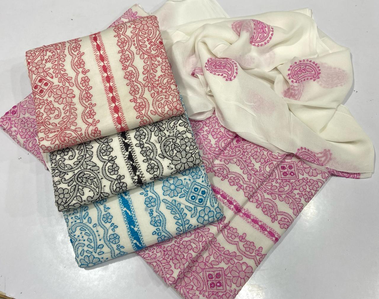 Cream & Pink Thread Embroidered Lawn Suit – 3 Piece | Abrak