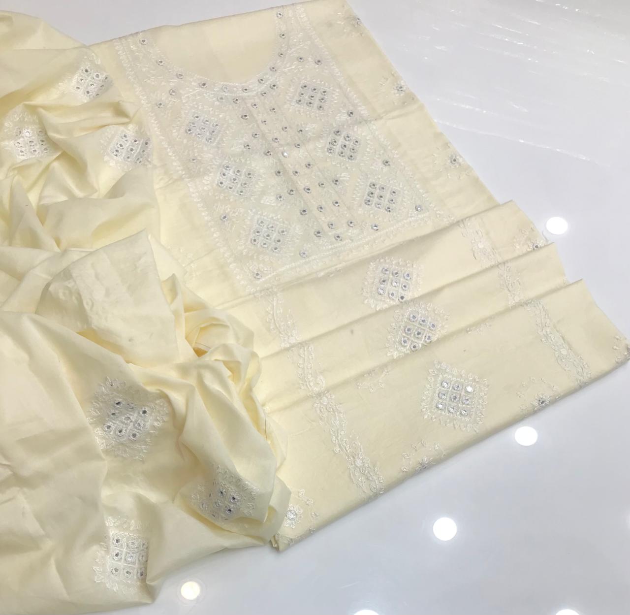 Mustard 2pc Lawn Suit with White Embroidery – Abrak